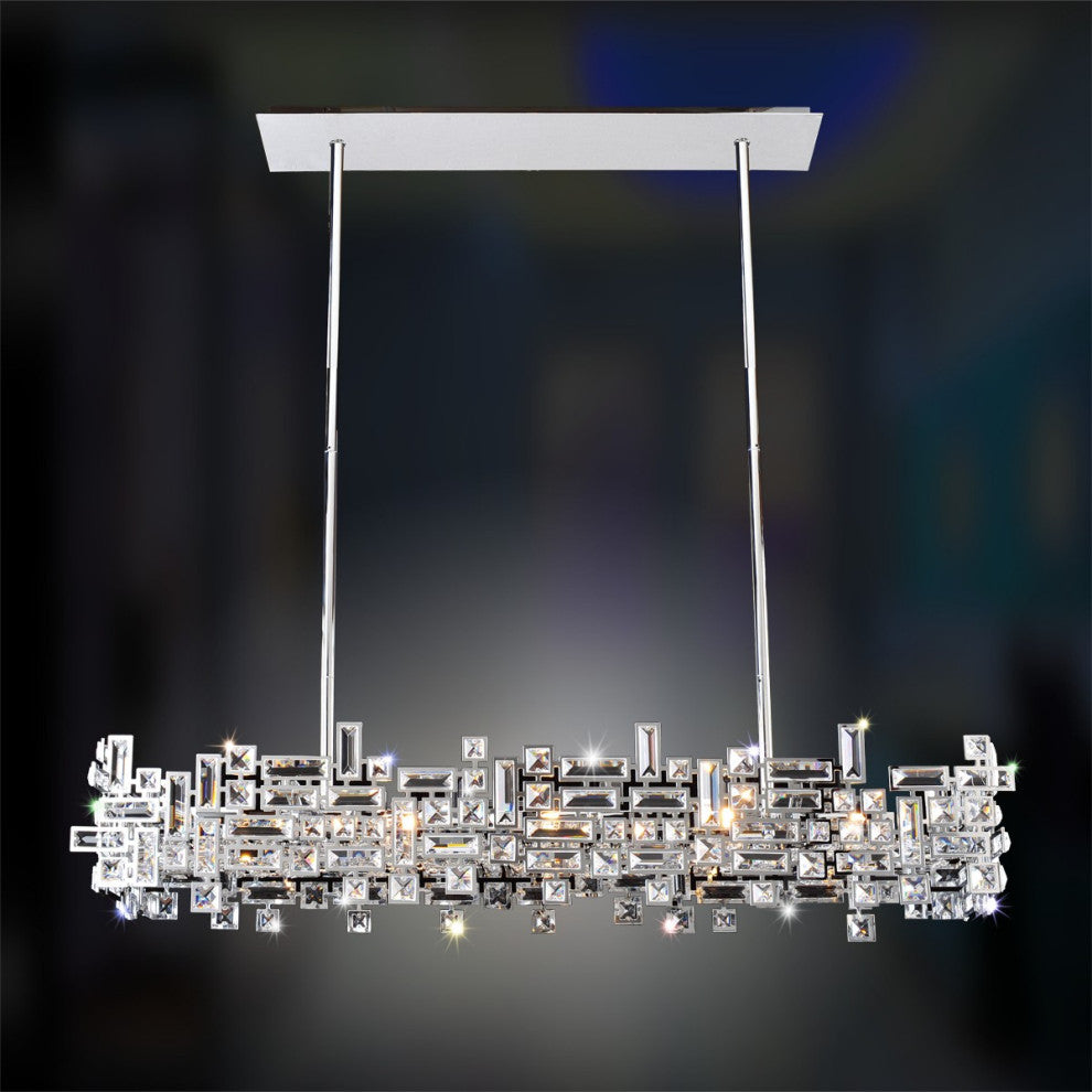 Vermeer 14x8" 8 Lt Modern Island Light by Allegri, Brushed Champagne Gold, Fire