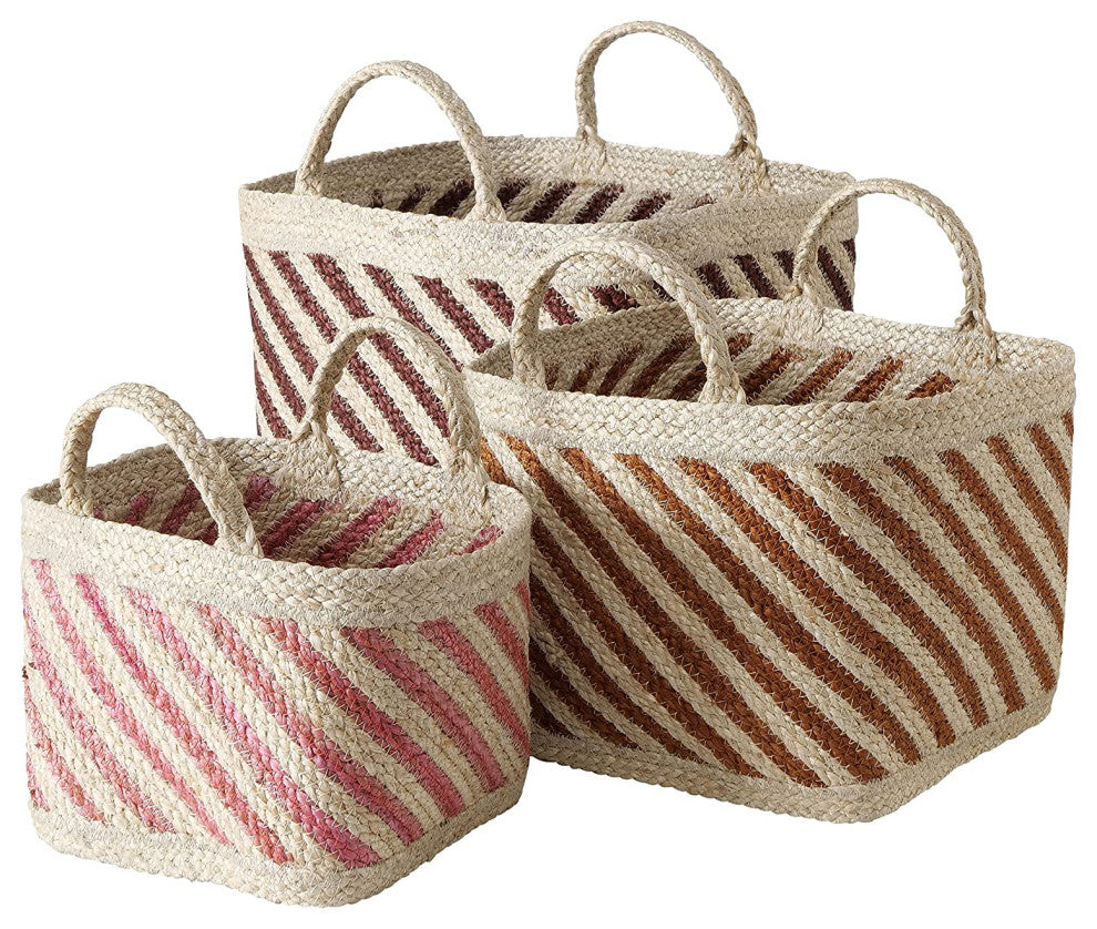 3 Piece Striped Wicker Baskets