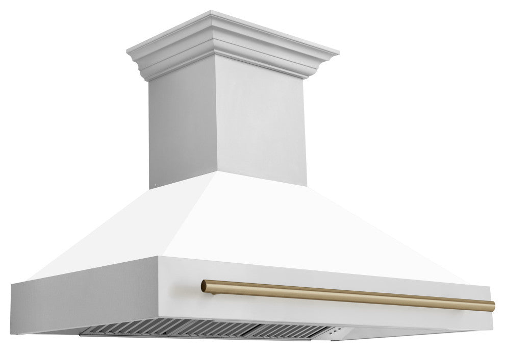 ZLINE 48" Wall Mount Hood, Stainless With White Matte Shell, 8654STZ-WM48-CB