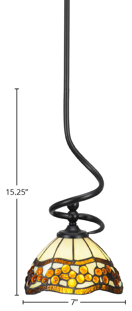 Capri Stem Mini Pendant In Matte Black Finish With 7" Roman Jewel Art Glass