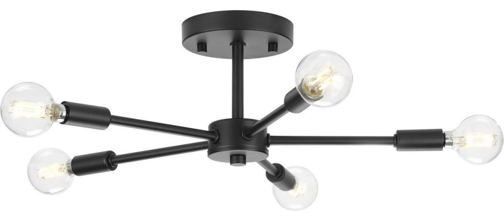 Delayne Collection 16, 5-Light Matte Black Semi-Flush Mount Light