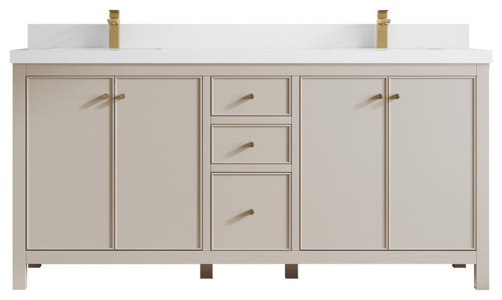 Chicago 72" Double Sink Bathroom Vanity, Fine Grain 2" White Quartz