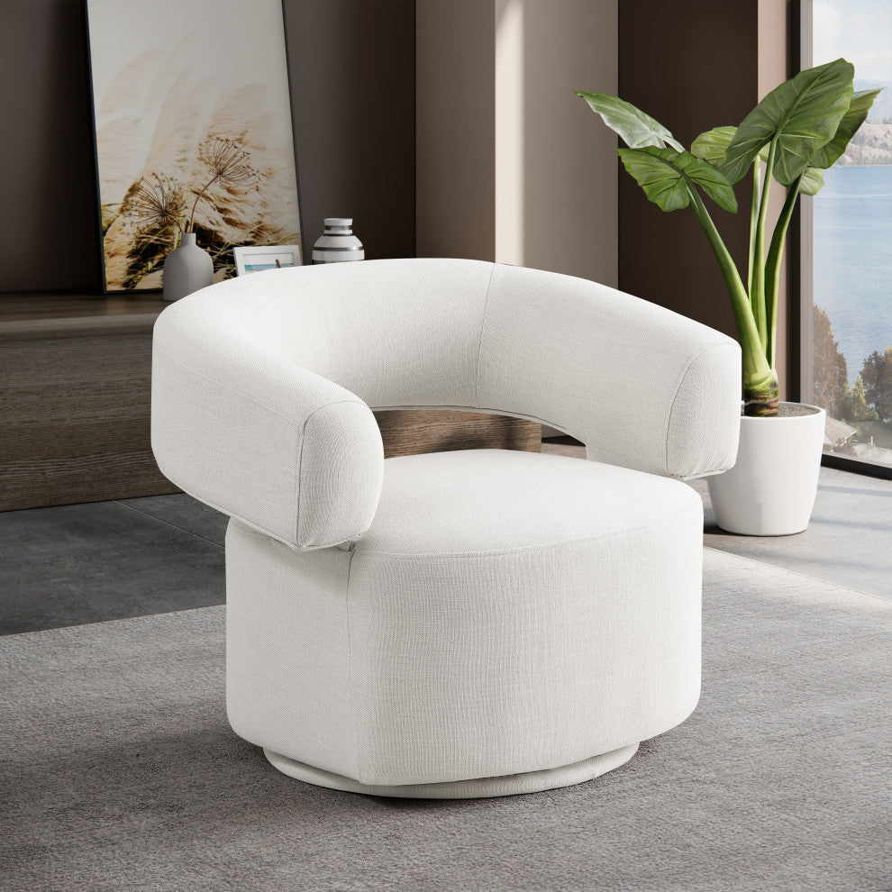 Niya Linen Textured Fabric Upholstered Swivel Accent Chair, Cream