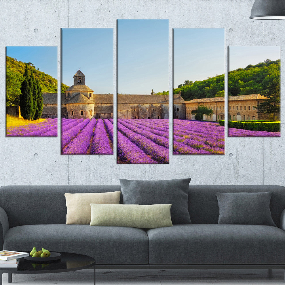 "Abbey of Senanque Lavender Flowers" Landscape Wall Art Print, 5 Panels, 60"x32"
