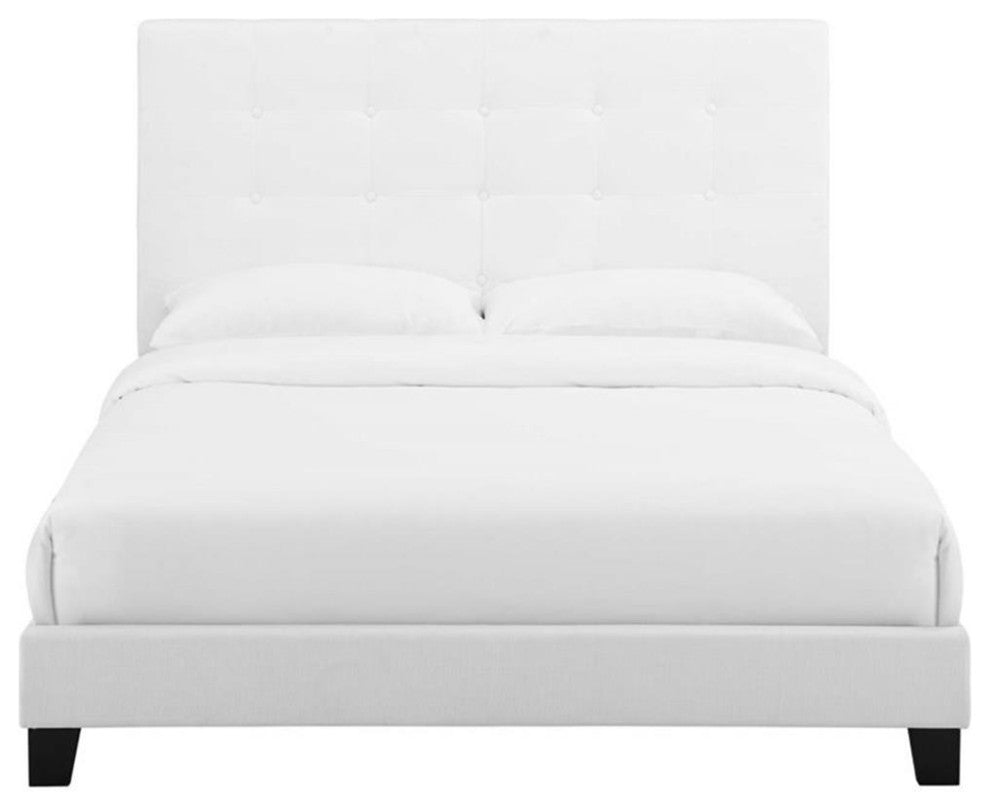 Melanie Full Tufted Button Upholstered Fabric Platform Bed - White