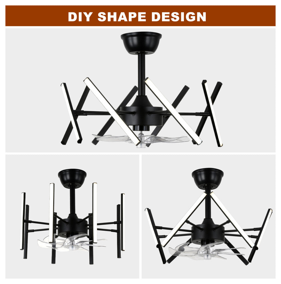 20" Matte Black Modern Ceiling Fan Light w Dimmable DIY Light