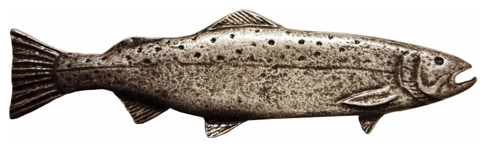 New Long Trout Right Face Cabinet Pull, Pewter