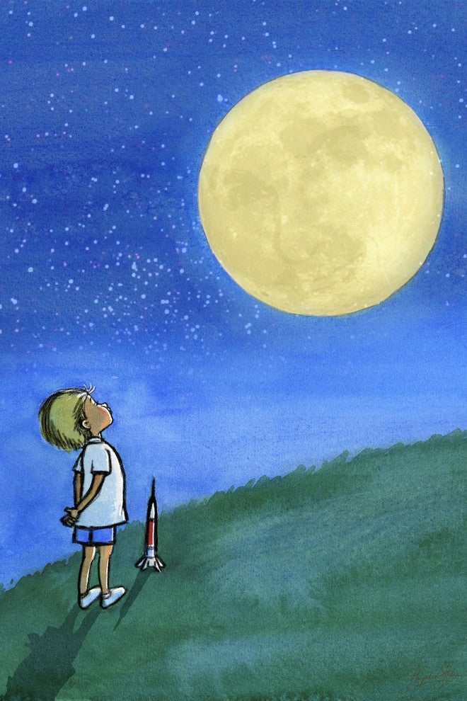 "Boy and Moon" Painting Print on Wrapped Canvas