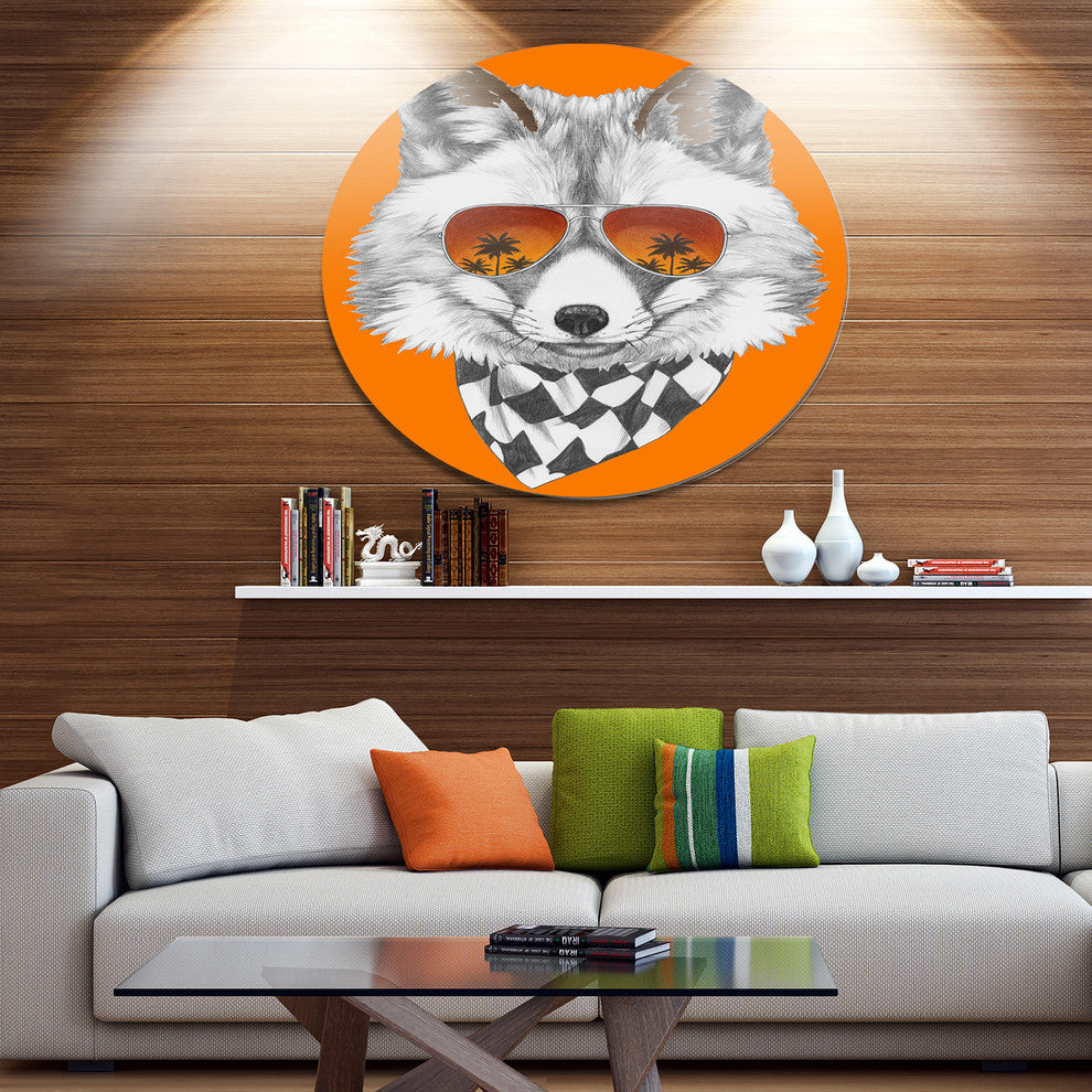 Fox With Mirror And Sunglasses, Animal Art Disc Metal Wall Art, 11"