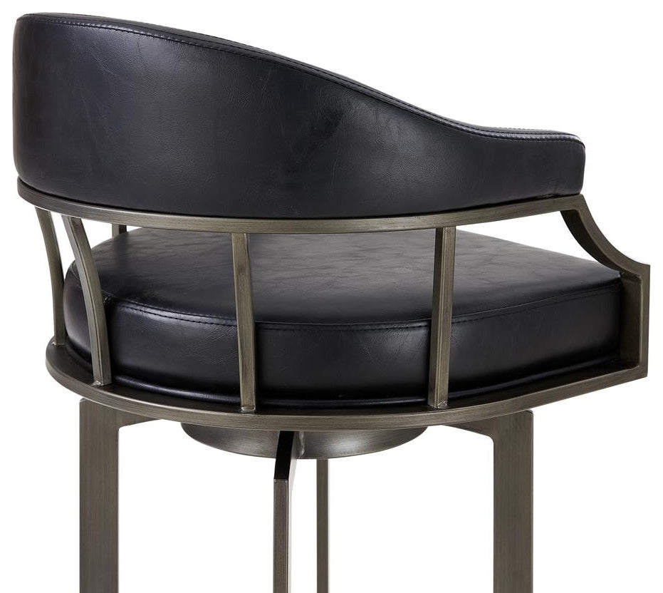 Pharaoh Swivel 26 Mineral Finish and Black Faux Leather Bar Stool