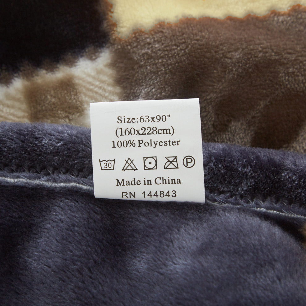 Plaid Buttermilk Yellow Brown Patchwork Plush Fleece Throw Blanket, 63"
