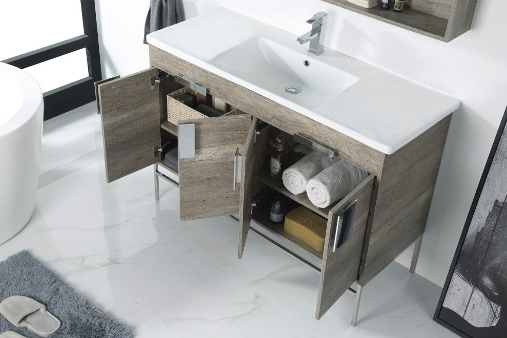 Shawbridge 48" Single Sink Bathroom Vanity, Shadow Gray, Satin Brass Hardware