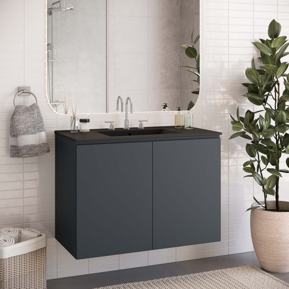 Bryn 36" Wall-Mount Bathroom Vanity, Gray Black