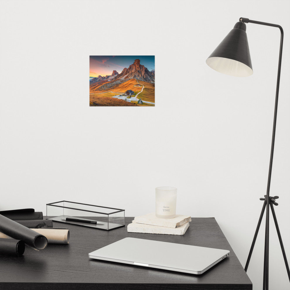 Sunset at Alpine Mountain Pass Rural Landscape Photo Wall Art Print, 8" X 10"