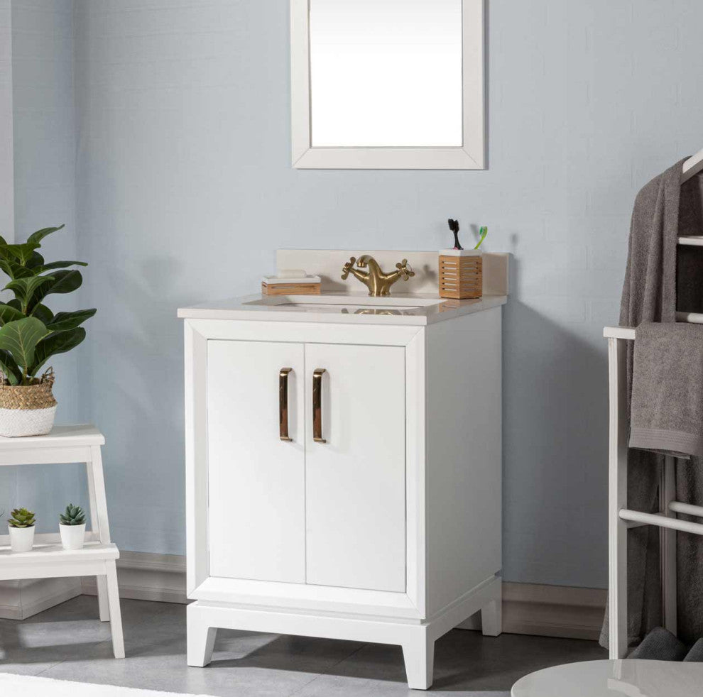 Fabia Collection 24" Bathroom Vanity With Sink, Mirror, Countertop, White