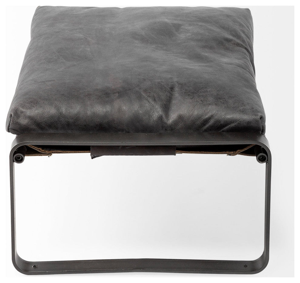 Mod Black Leather Metal Base Ottoman