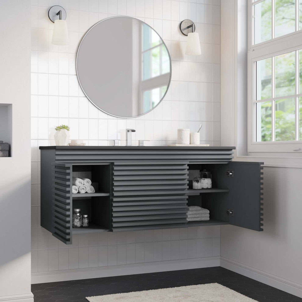 Render 48" Wall-Mount Bathroom Vanity, Gray Black