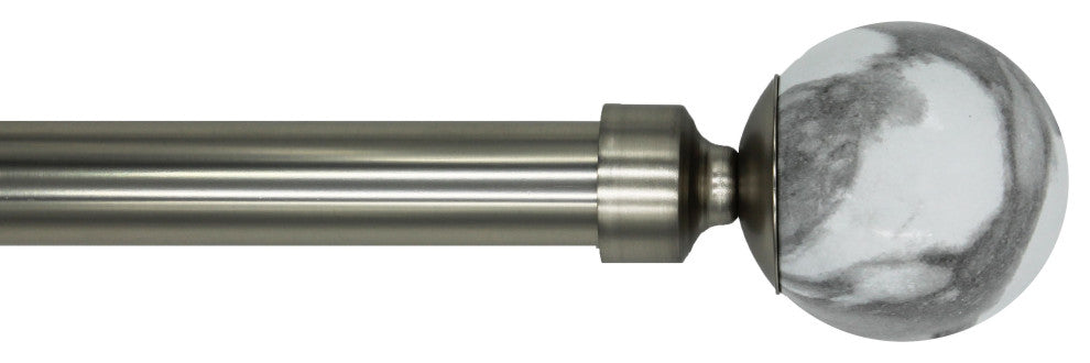 Linen Avenue Grey Marble Single Curtain Rod Set,66 to 120-Inch,Polished Nickel