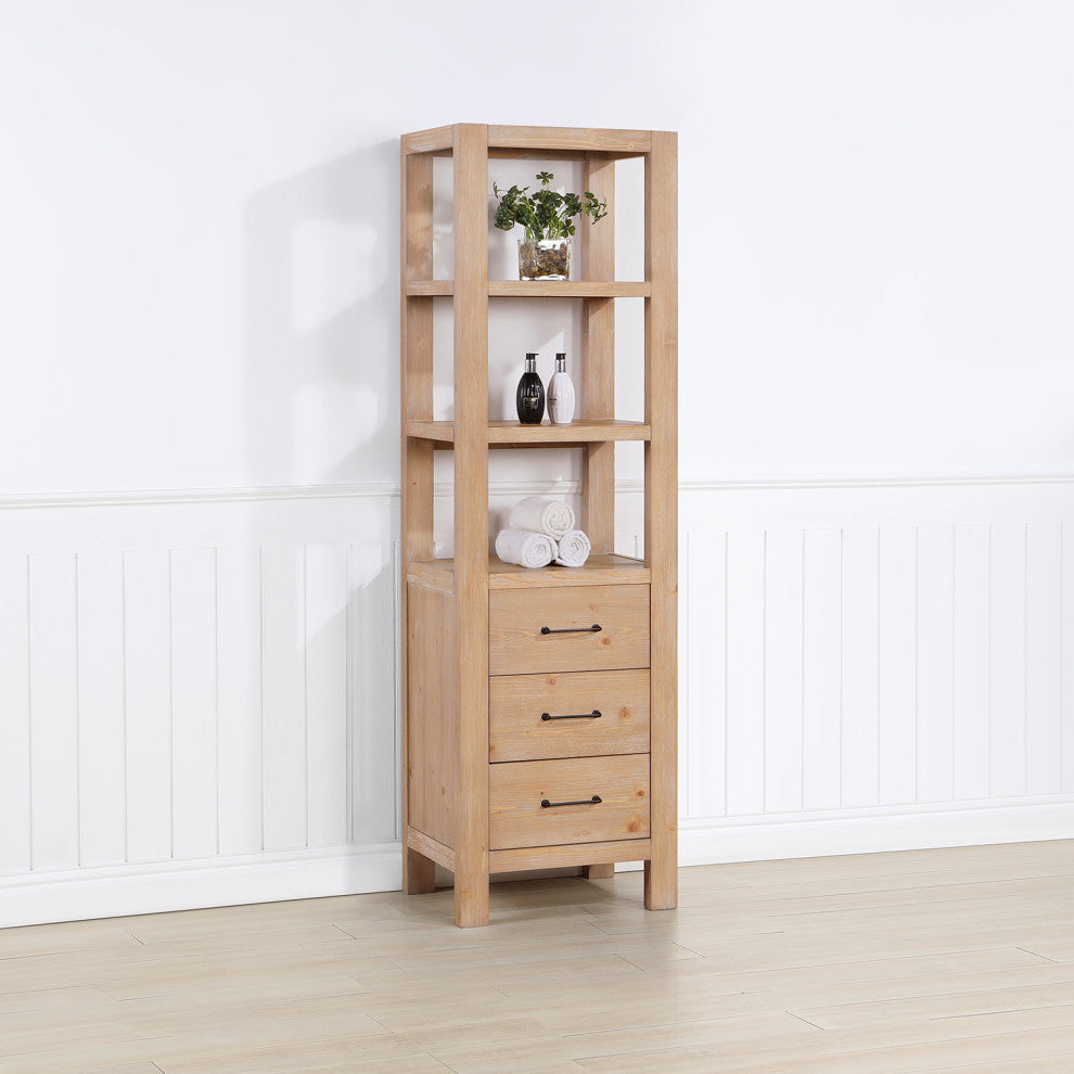 Leon Storage Cabinet for Bath, Kitchen and Living Room, Fir Wood Brown, 22"