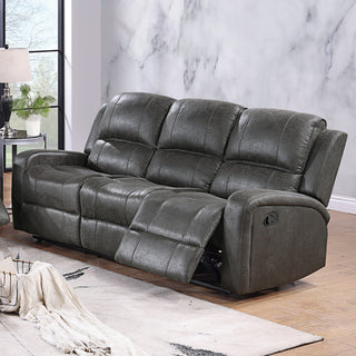 Leather-Like Fabric Upholstered Manual Reclining Sofa, Smoke