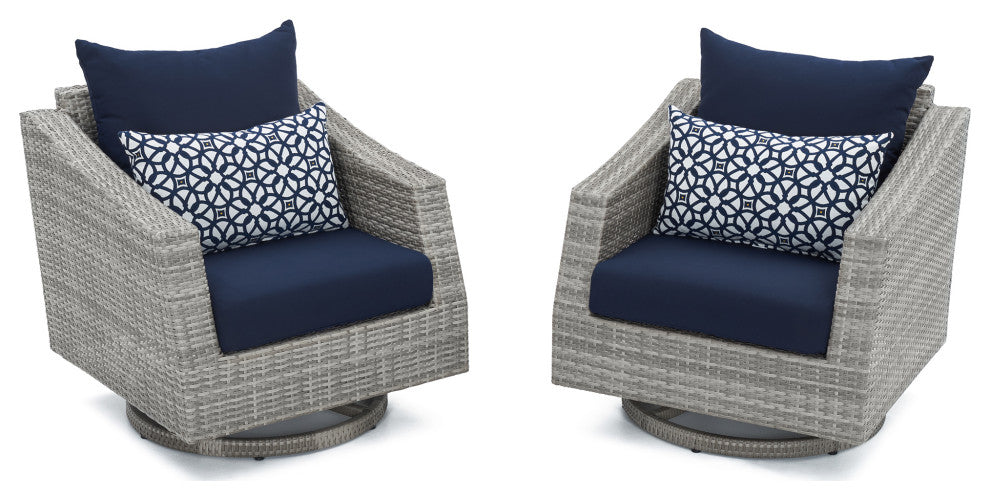 Cannes 5 Piece Sunbrella Motion Outdoor Fire Chat Set, Navy Blue