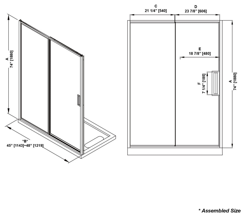 Stanford Sliding Fluted Alcove Shower Door, Brushed Gold, Fluted Glass, 48"