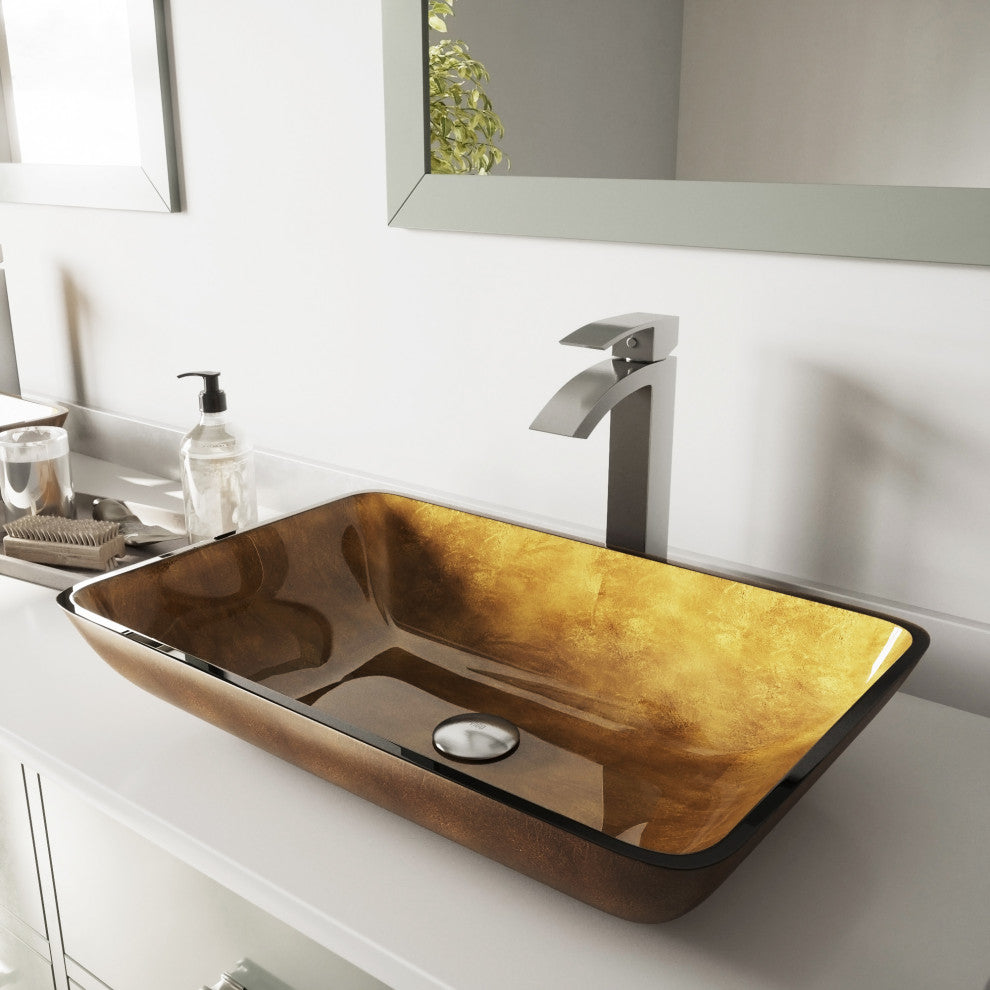 Donatello 22"L x 14"W Glass Vessel Sink and Duris 12"H Faucet Set
