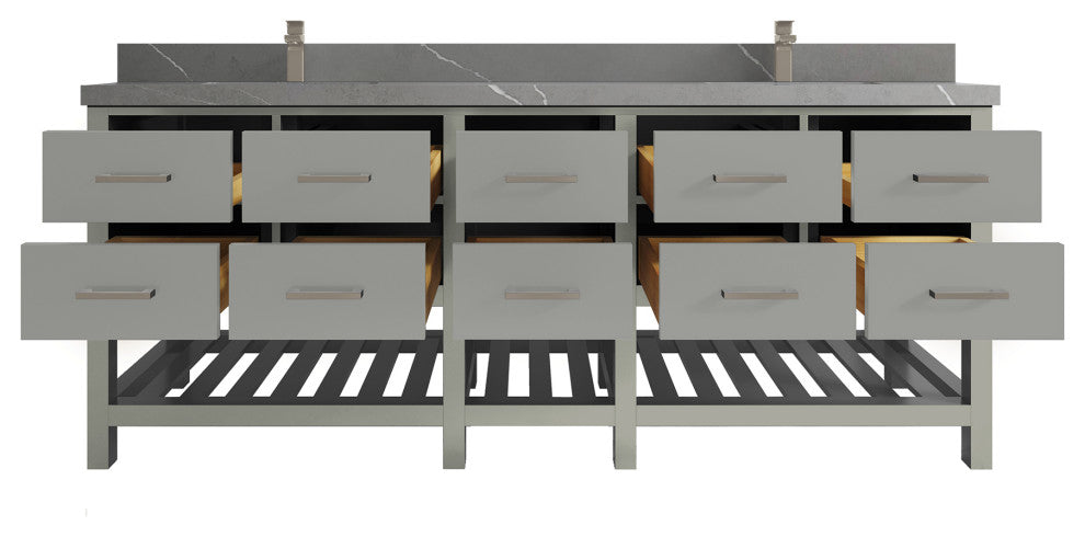 Parker 84 Double Sink Bath Vanity in Elephant Skin Gray  2" Piatra Gray