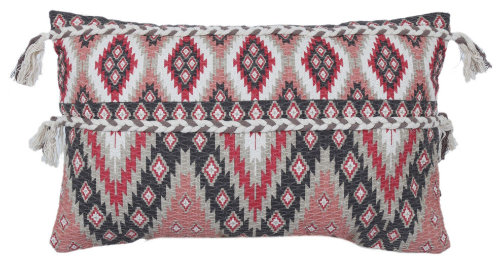 Terracota Machine Woven with Tassels Donovan Throw Pillow, 16" x 26"