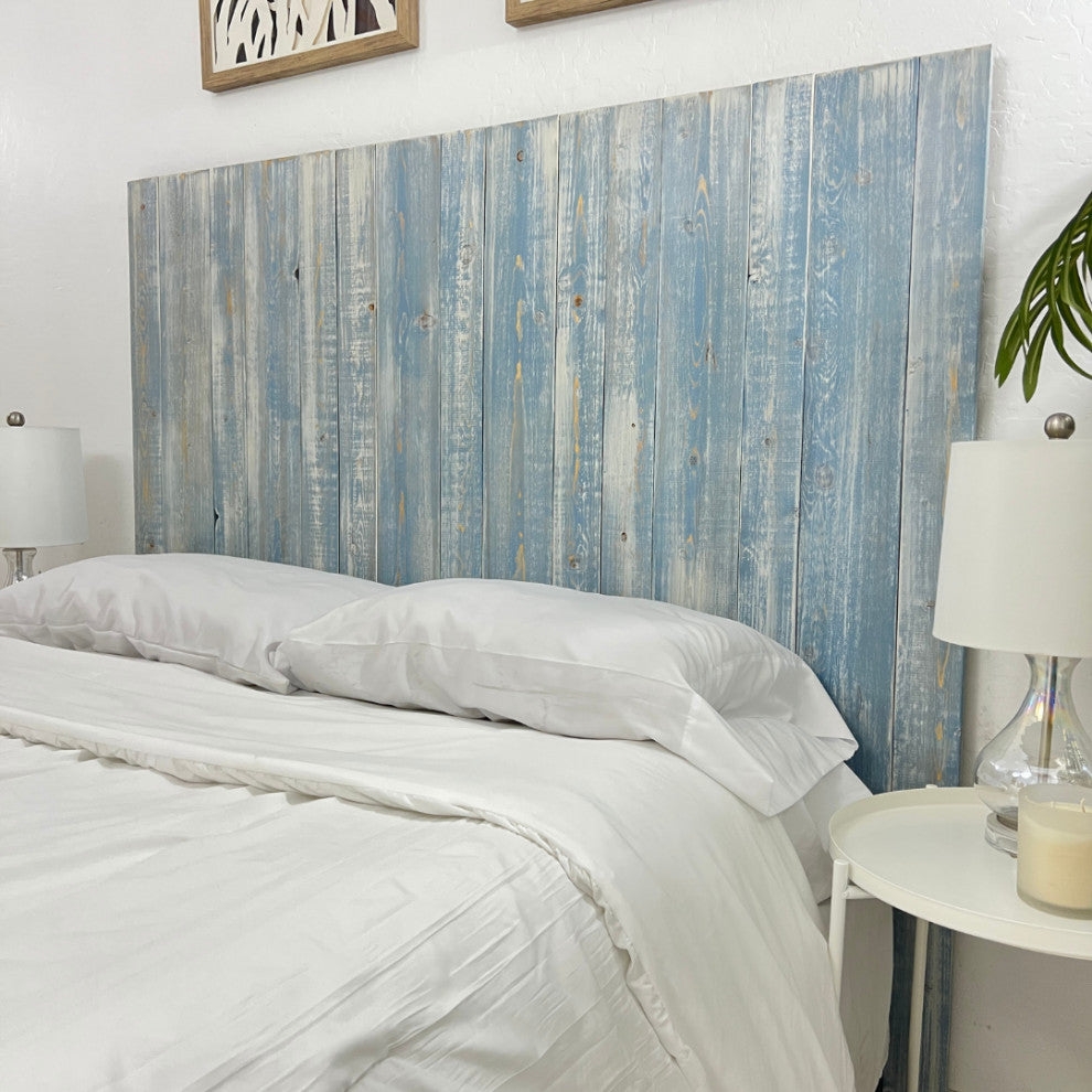 Solid Wood Headboard Modern Farmhouse with Smooth Natural Wood Grain for Any Bed, Blue Powderwash, King