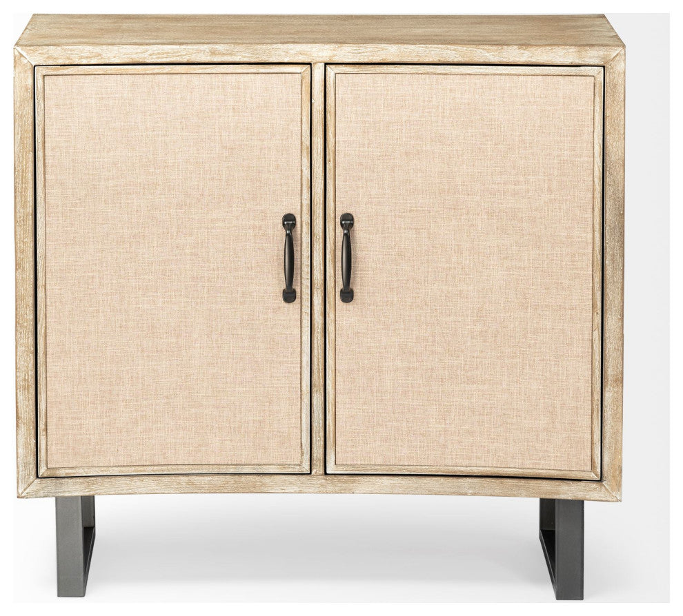 Bellefontaine Natural Fir Veneer And Black Metal Frame Accent Cabinet