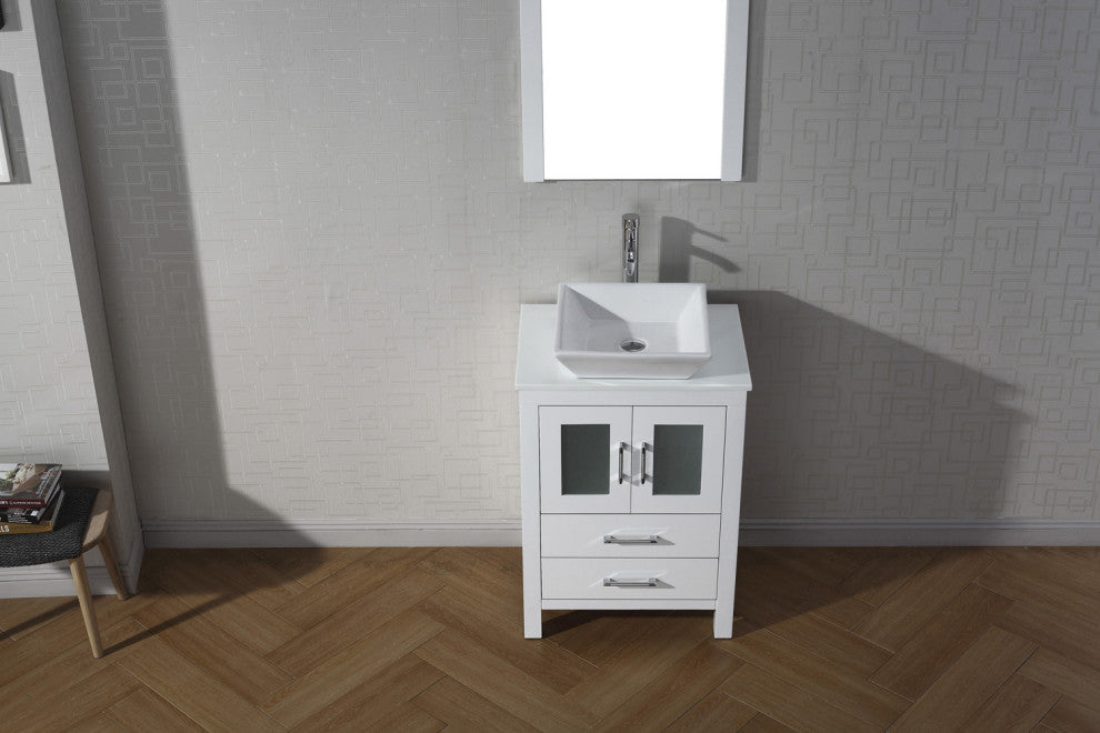 Dior 24" Single Bathroom Vanity, White, White Stone, Brushed Nickel Faucet