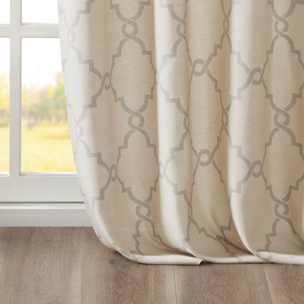 Madison Park Saratoga Fretwork Print Grommet Top Window Curtain Panel, Beige