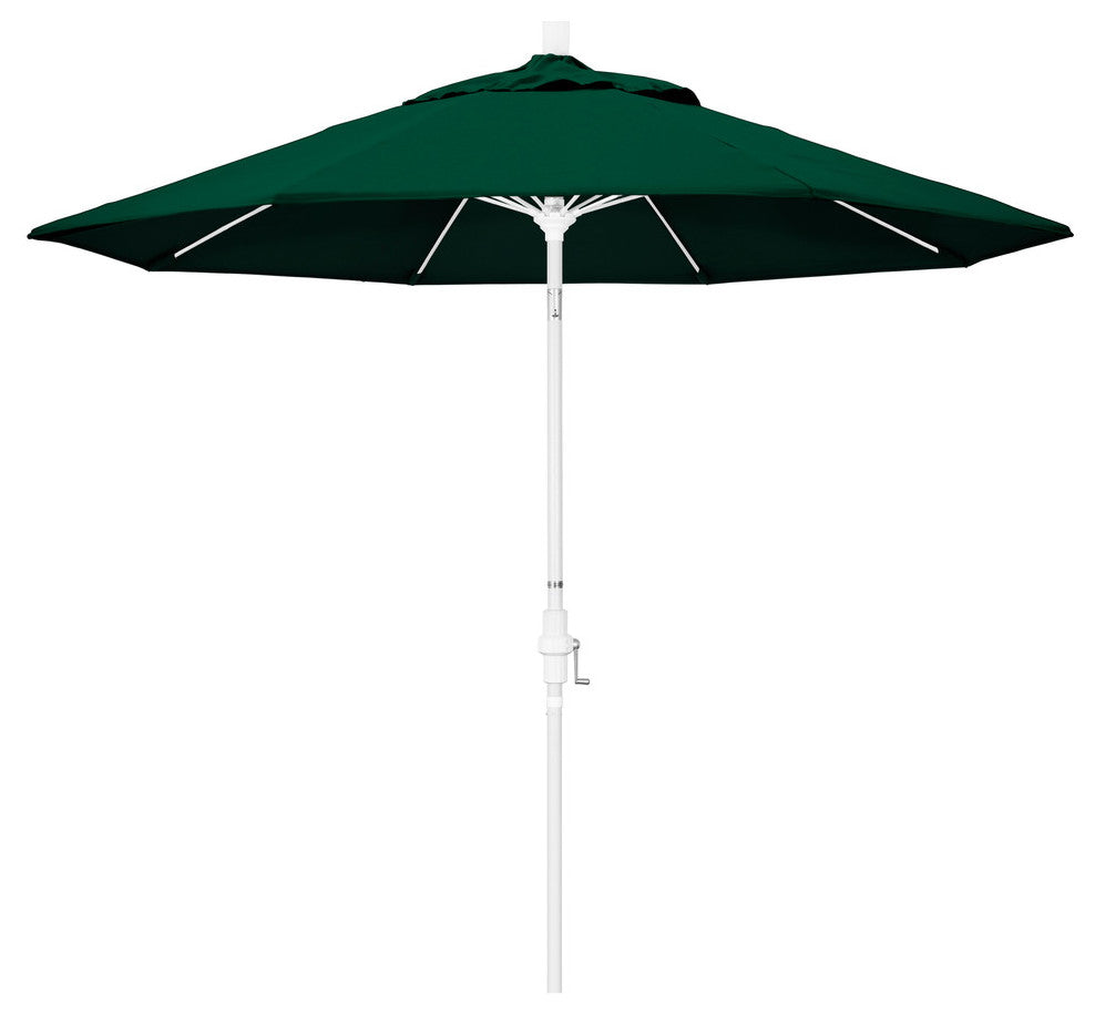 9' White Collar Tilt Lift Fiberglass Rib Aluminum Umbrella, Forest Green