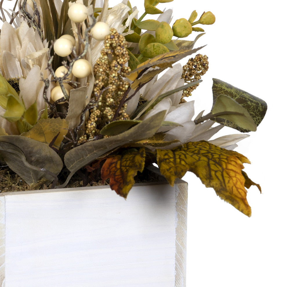 White Metal Planter With Floral Arrangement