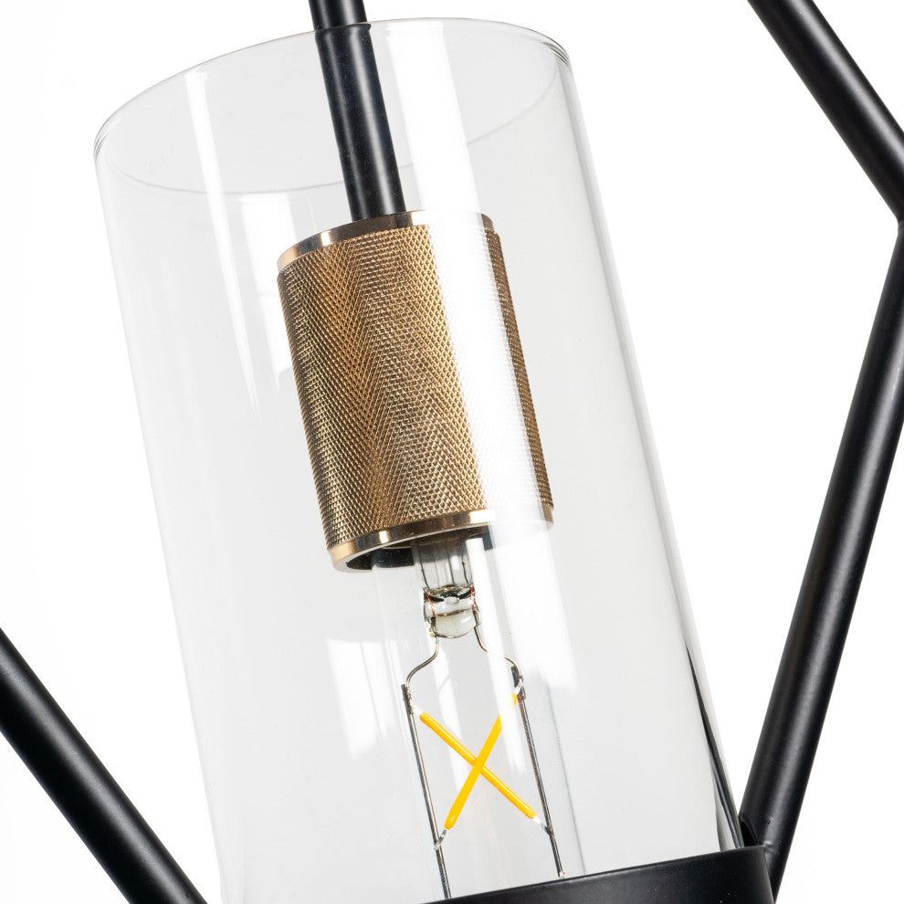 Everly Single Light Metal and Glass Pendant, Black and Brass
