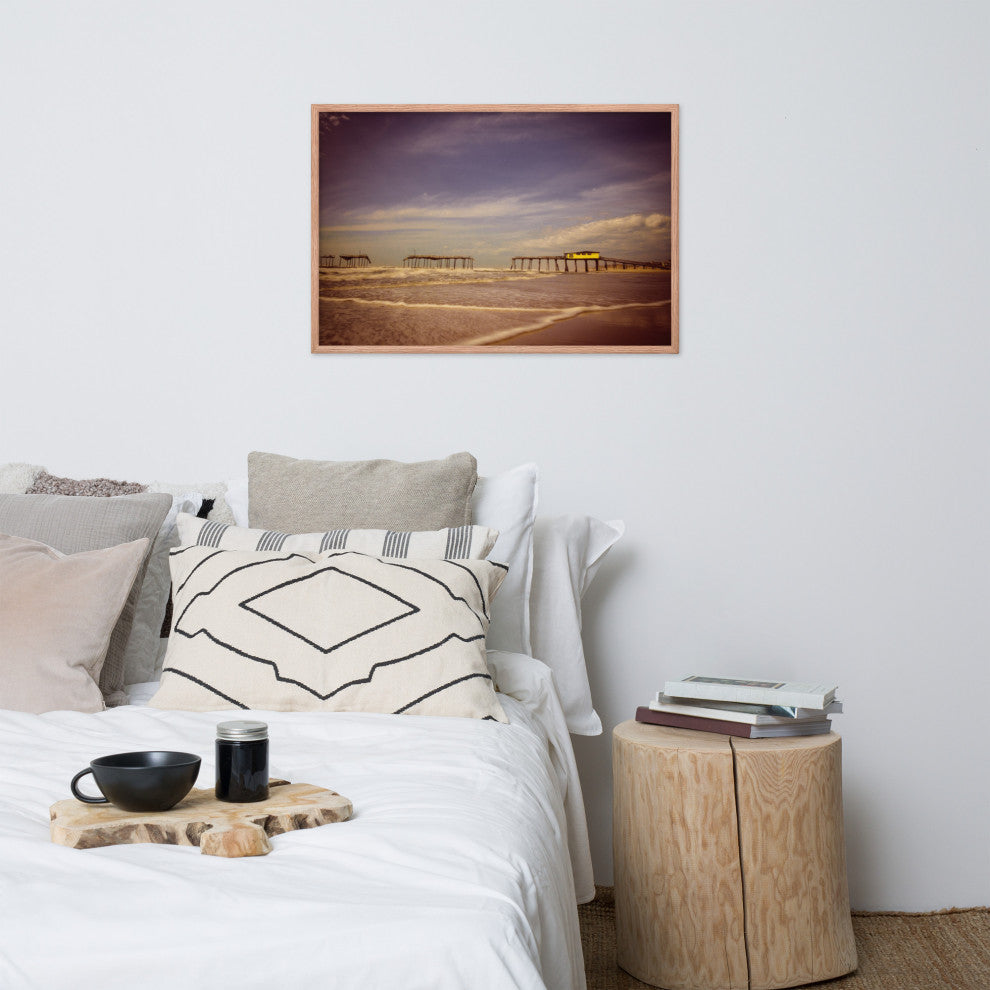 Aged View of Frisco Pier Coastal Framed Photo Paper Print, Red Oak, 24" X 36"