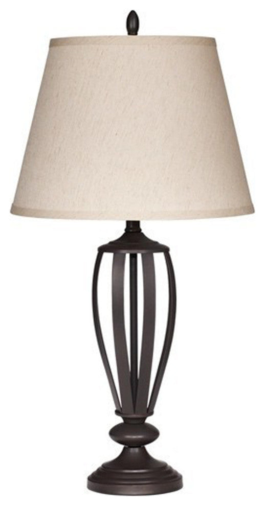 Benzara BM227372 Fabric Shade Metal Frame Table Lamp ,Set of 2, Cream & Bronze
