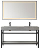 Funes Bath Vanity with Mirror, Matte Black Support, 60" Double Sink, Grey Stone Top