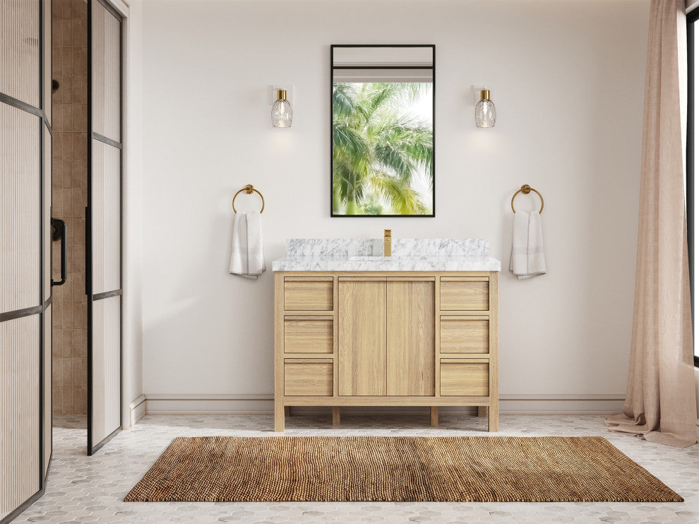 Elizabeth Oak 48" Single Sink Vanity, White 2" Carrara Marble