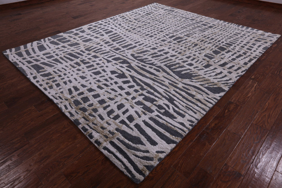8' 1" X 9' 10" Moroccan Wool and Silk Hand Knotted Rug Q9281
