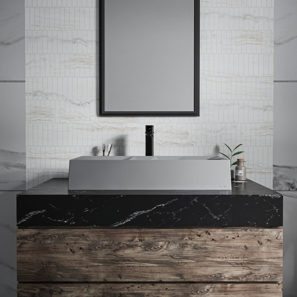 Karran Diamond SQS400 Quartz 28" Bathroom Vessel Sink, Grey