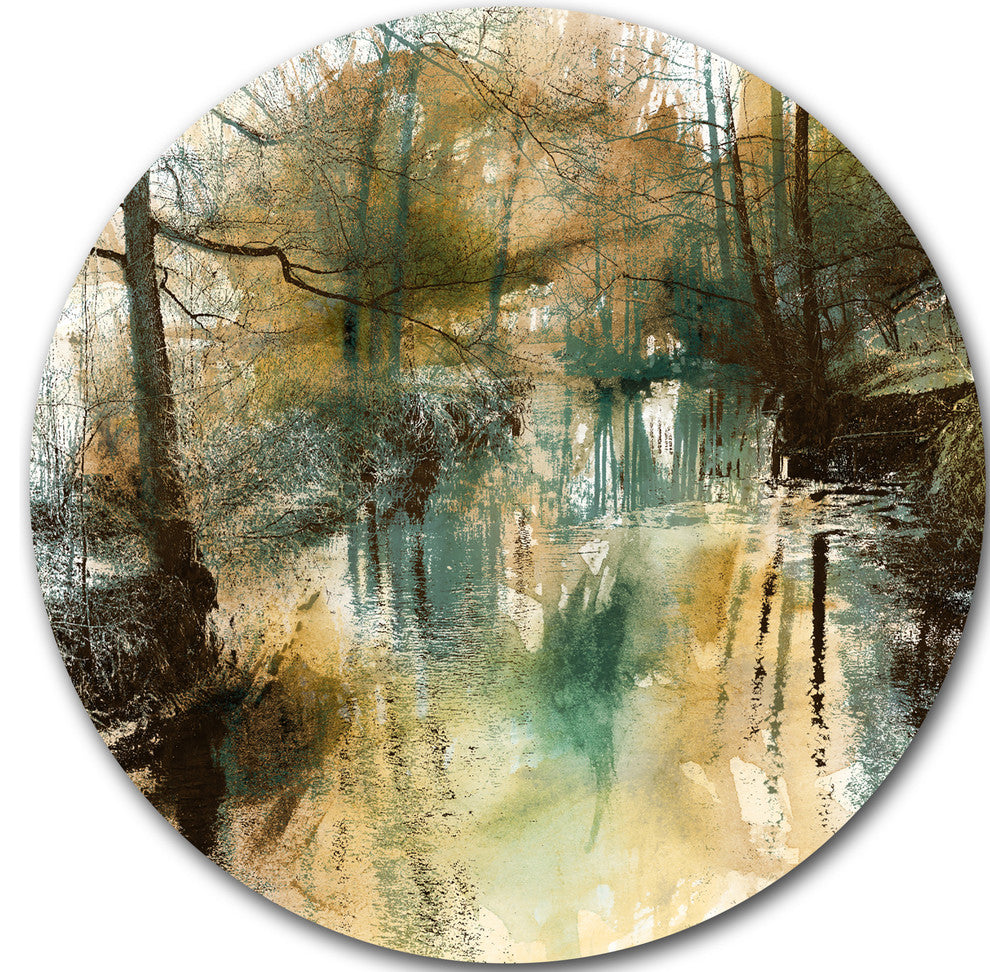River And Trees Oil, Landscape Disc Metal Wall Art, 23"