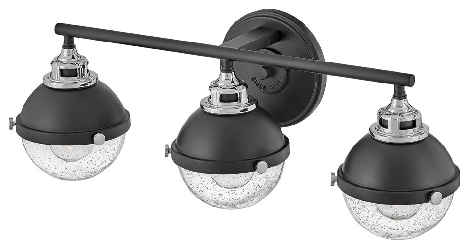 Hinkley Fletcher 25" Three Light Bath Vanity Fixture, Black + Chrome