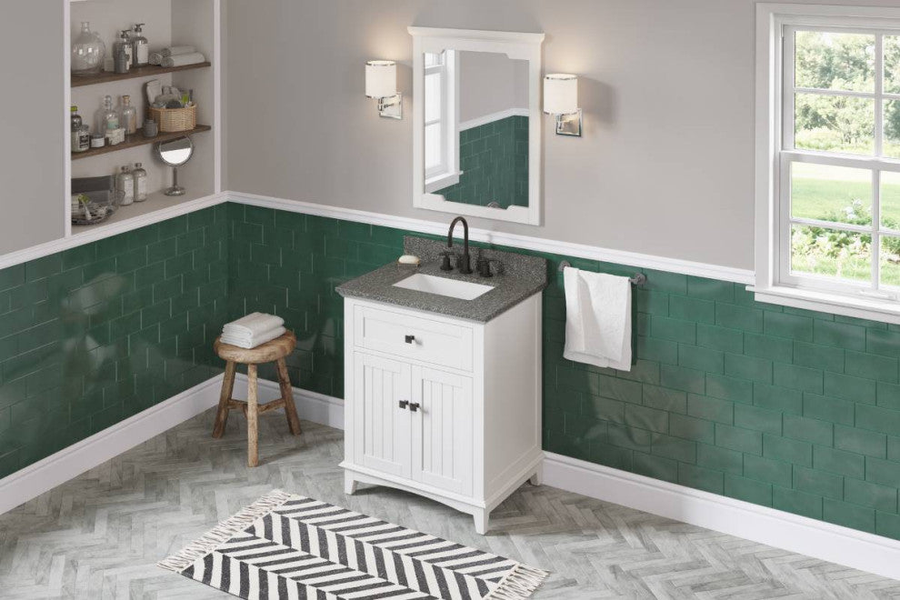 Savino Modern 30" White Single Sink Vanity, Boulder Cultured Marble Vanity Top