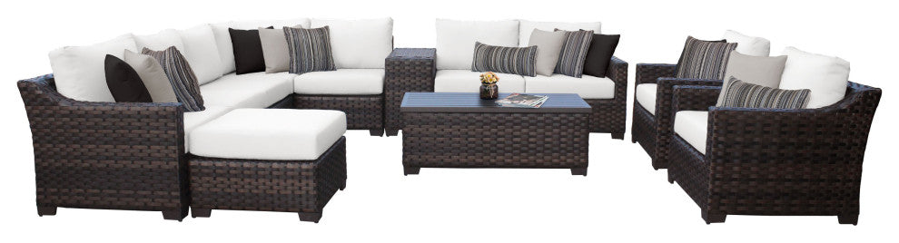 kathy ireland River Brook 12 Piece Wicker Patio Furniture Set, Alabaster