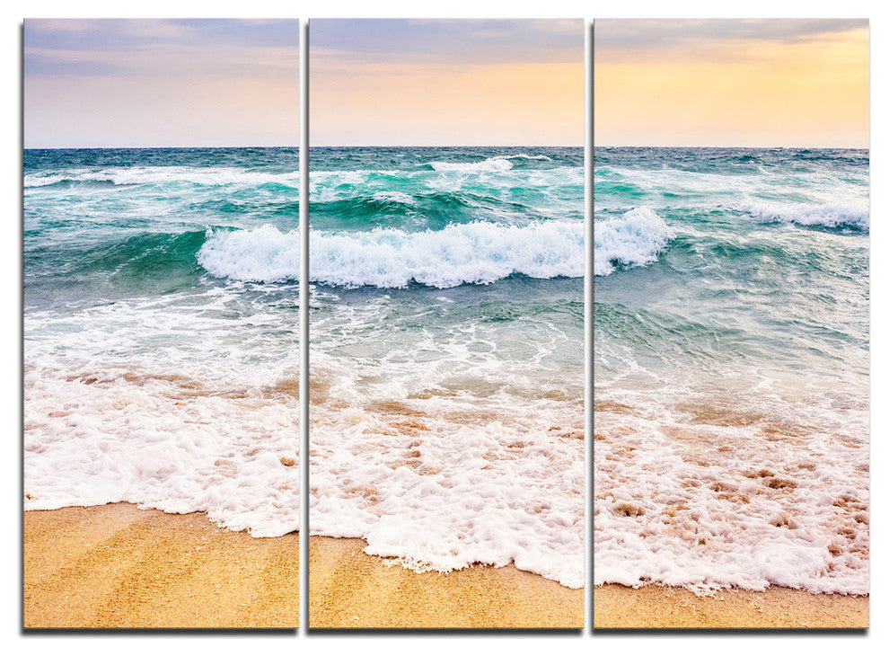 "Foaming Waves Splashing the Sand" Metal Wall Art, 3 Panels, 36"x28"