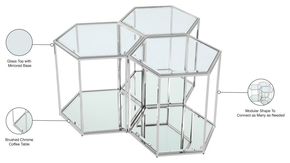 Sei Glass Top End Table with Mirrored Base, Chrome, 3 Piece