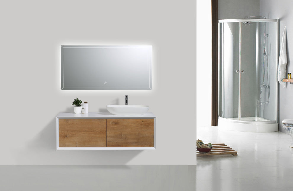 Alma-Fiona 48"  Nature finish Floating Vanity With One Sink, Right