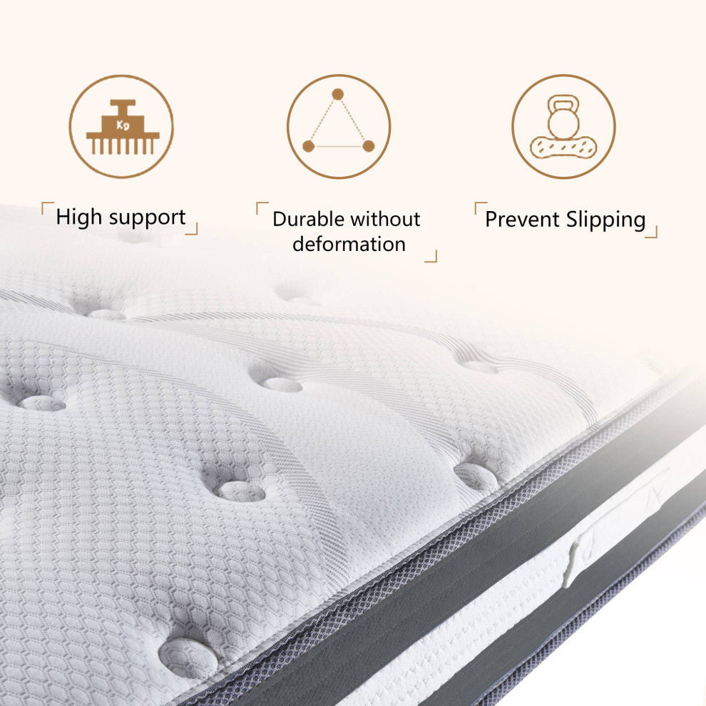 12" Medium Euro Top Hybrid Pocket Spring  Quilted-Top Mattress, Twin